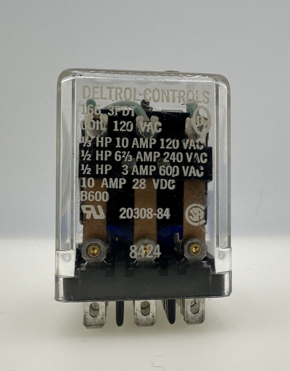 Deltrol Controls Relay 20308-84 166 3PDT 120VAC 10Amp 28VDC 11 Pin Coil